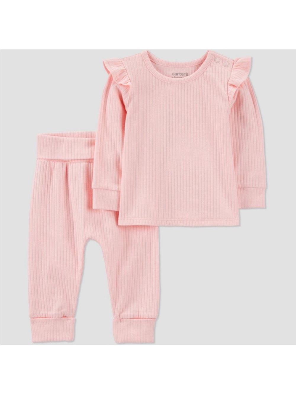 Carter's Light Pink Ribbed Flutter-Sleeve Pajama Set
